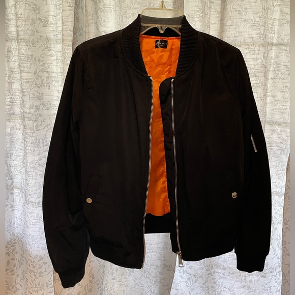 Fornia Black Bomber Jacket w/ Orange Lining - Size Large - Picture 3 of 8